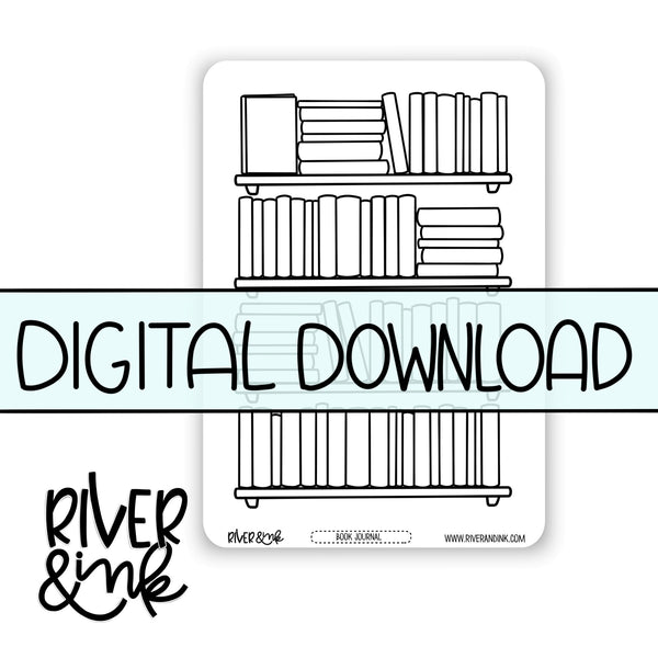 *DIGITAL* 2024 Black and White Book Shelves Reading Tracker Book Journaling Full Sheet | Hand Drawn Planner Stickers