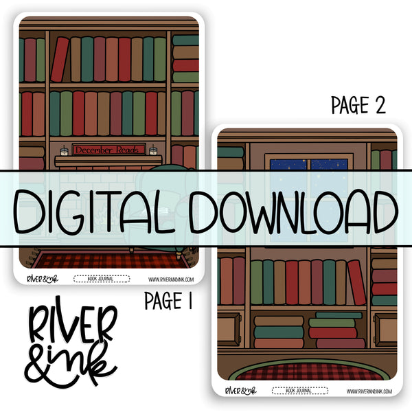 *DIGITAL* 2024 December Reading Tracker Book Journaling Full Sheet | Hand Drawn Planner Stickers