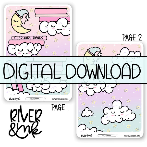 *DIGITAL* 2024 February Reading Tracker Book Journaling Full Sheet | Hand Drawn Planner Stickers