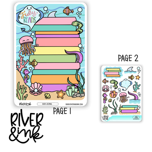 *DIGITAL* 2024 July Reading Tracker Book Journaling Full Sheet | Hand Drawn Planner Stickers