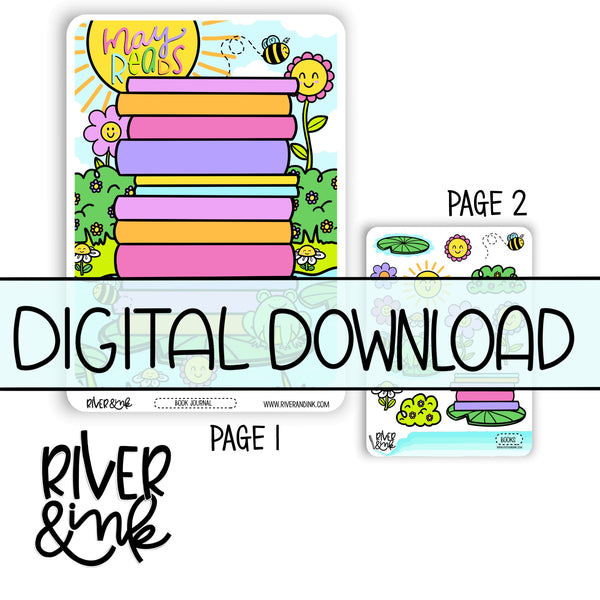 *DIGITAL* 2024 May Reading Tracker Book Journaling Full Sheet | Hand Drawn Planner Stickers