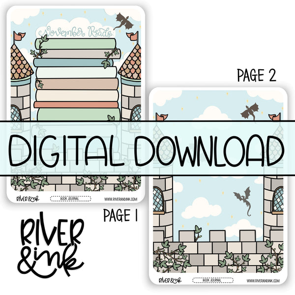 *DIGITAL* 2024 November Reading Tracker Book Journaling Full Sheet | Hand Drawn Planner Stickers