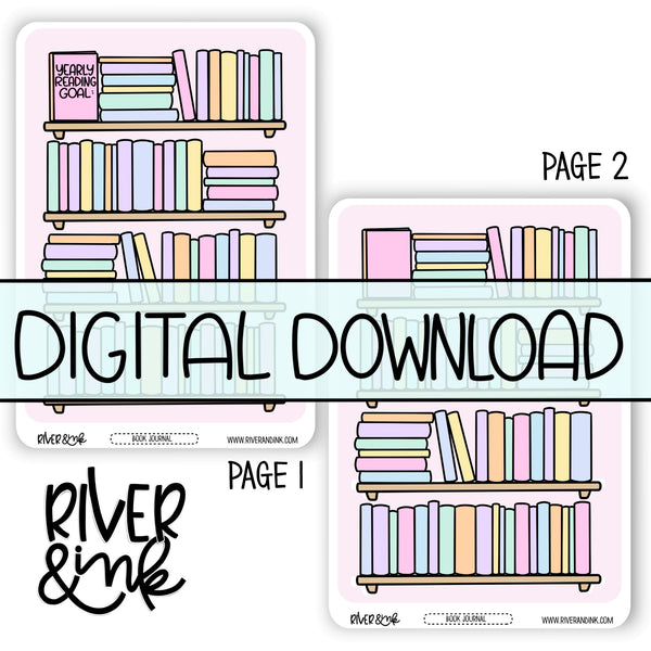 *DIGITAL* 2024 Reading Goals Book Shelves Tracker Book Journaling Full Sheet | Hand Drawn Planner Stickers
