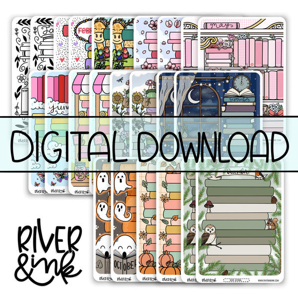 *DIGITAL* 2025 Full Year Monthly Book Journaling Bundle | Hand Drawn Planner Stickers