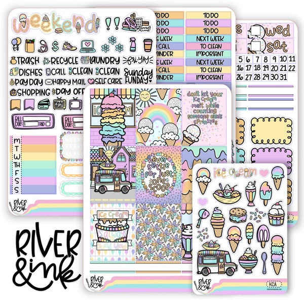 Keep Cool Ice Cream | Vertical Stickers Kit Planner Stickers