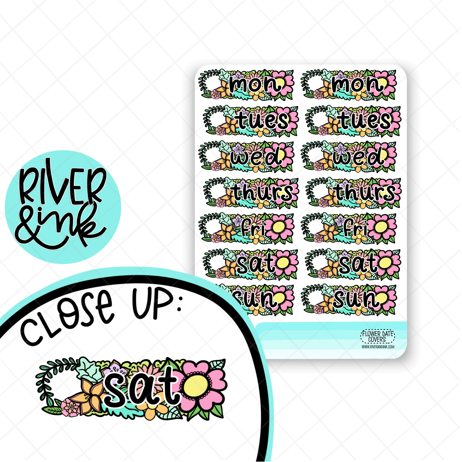Flower Date Covers | Hand Drawn Planner Stickers