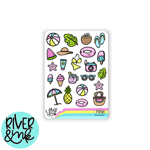 Poolside Paradise | Vertical Stickers Kit Planner Stickers
