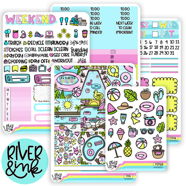 Poolside Paradise | Vertical Stickers Kit Planner Stickers
