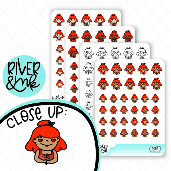 Rose Fancy Planner Characters | Hand Drawn Planner Stickers