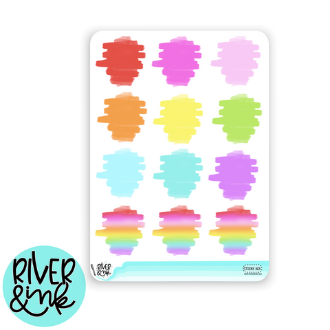 Rainbow Brush Stroke Full Boxes | Hand Drawn Planner Stickers