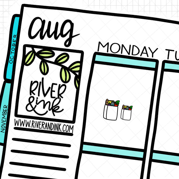 Black & White Grocery Bag Icons | Hand Drawn Planner Stickers