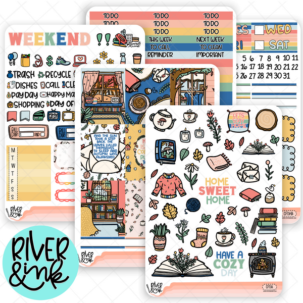 Cozy Fall Day | Weekly Vertical Planner Stickers Kit