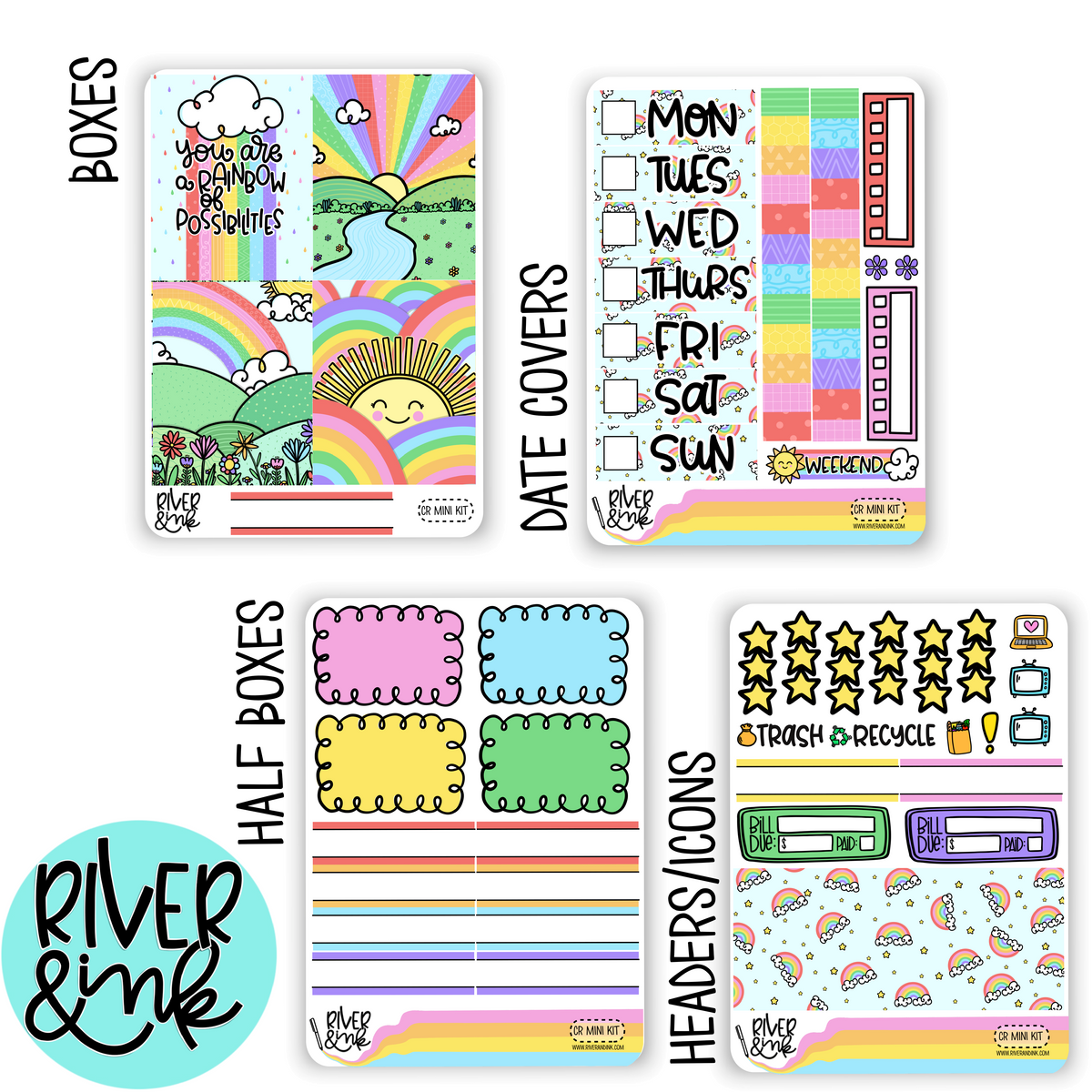 Chase The Rainbow  Mini Weekly Planner Stickers Kit – River & Ink