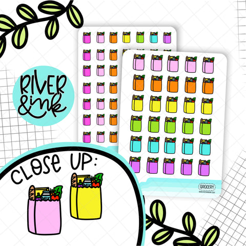 Rainbow Grocery Bag Icons | Planner Stickers