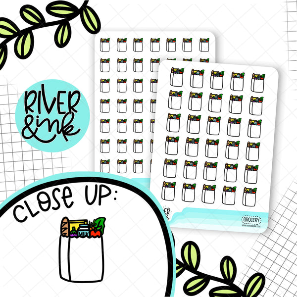 Black & White Grocery Bag Icons | Hand Drawn Planner Stickers