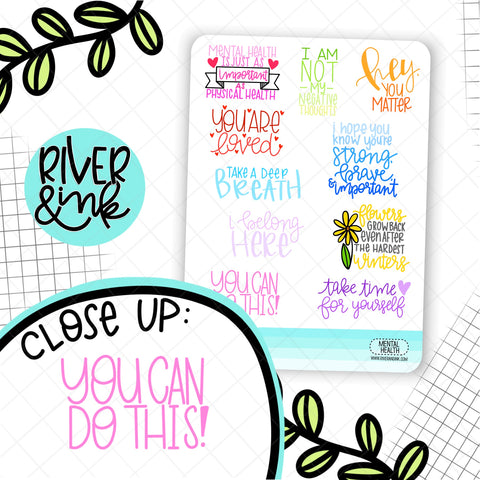 Mental Health Quotes | Hand Lettered Planner Stickers