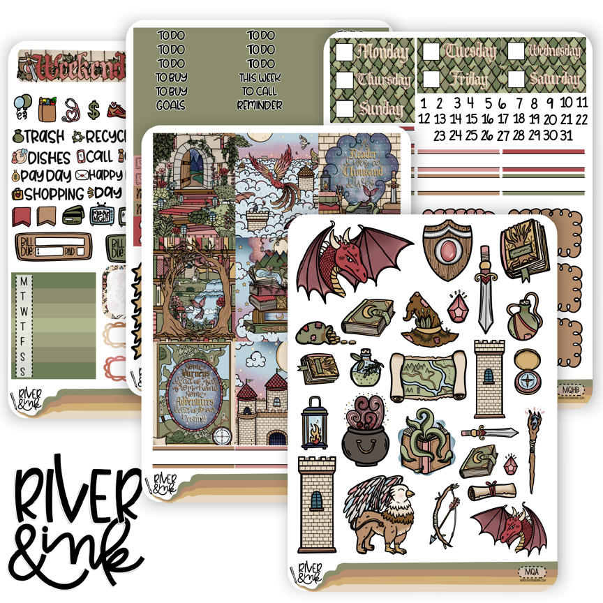Magical Quest Fantasy Book  Vertical Stickers Kit Planner Stickers – River  & Ink