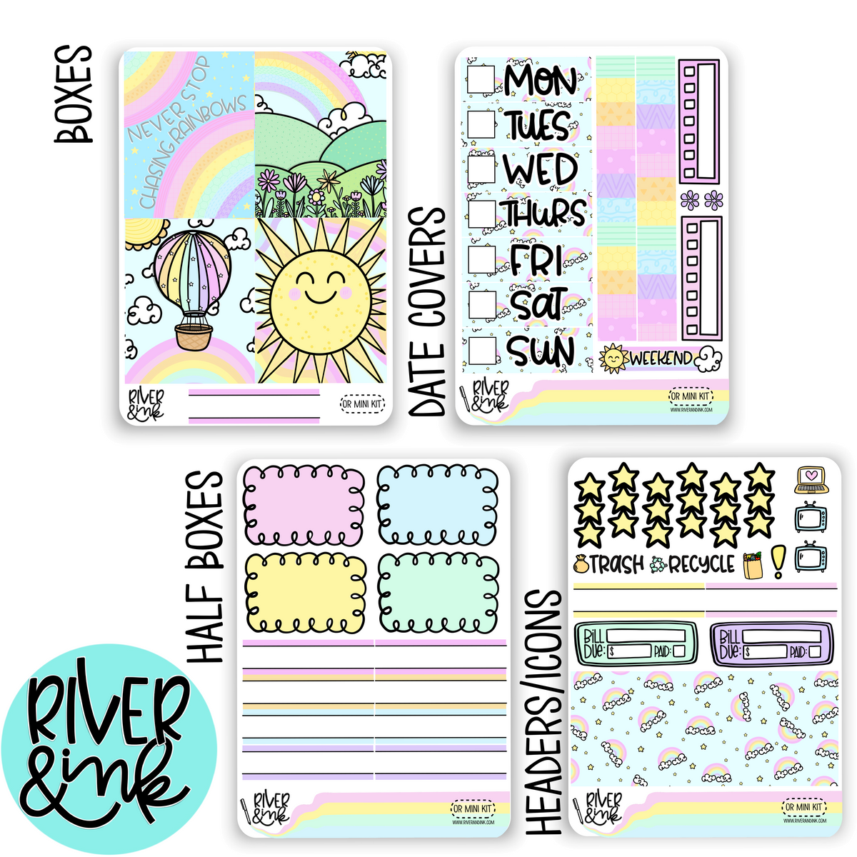 Over The Rainbow | Mini Weekly Planner Stickers Kit – River & Ink
