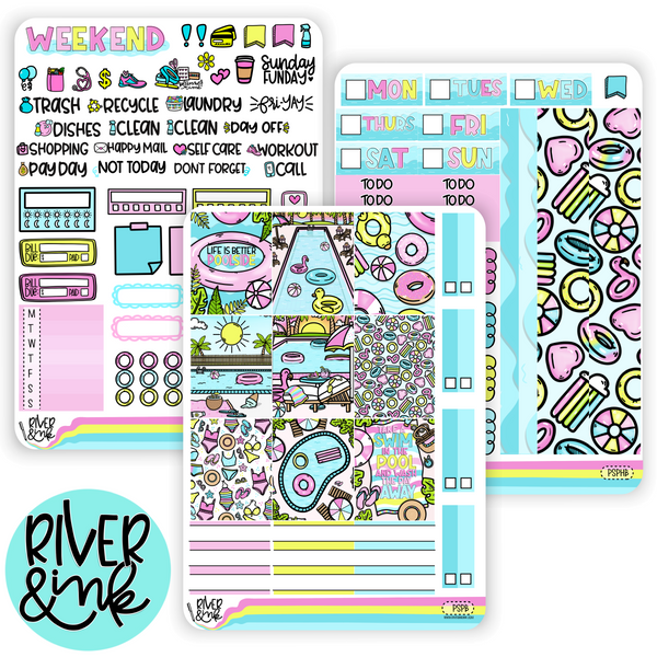 Poolside Paradise | Hobonichi Cousin l Planner Stickers Kit