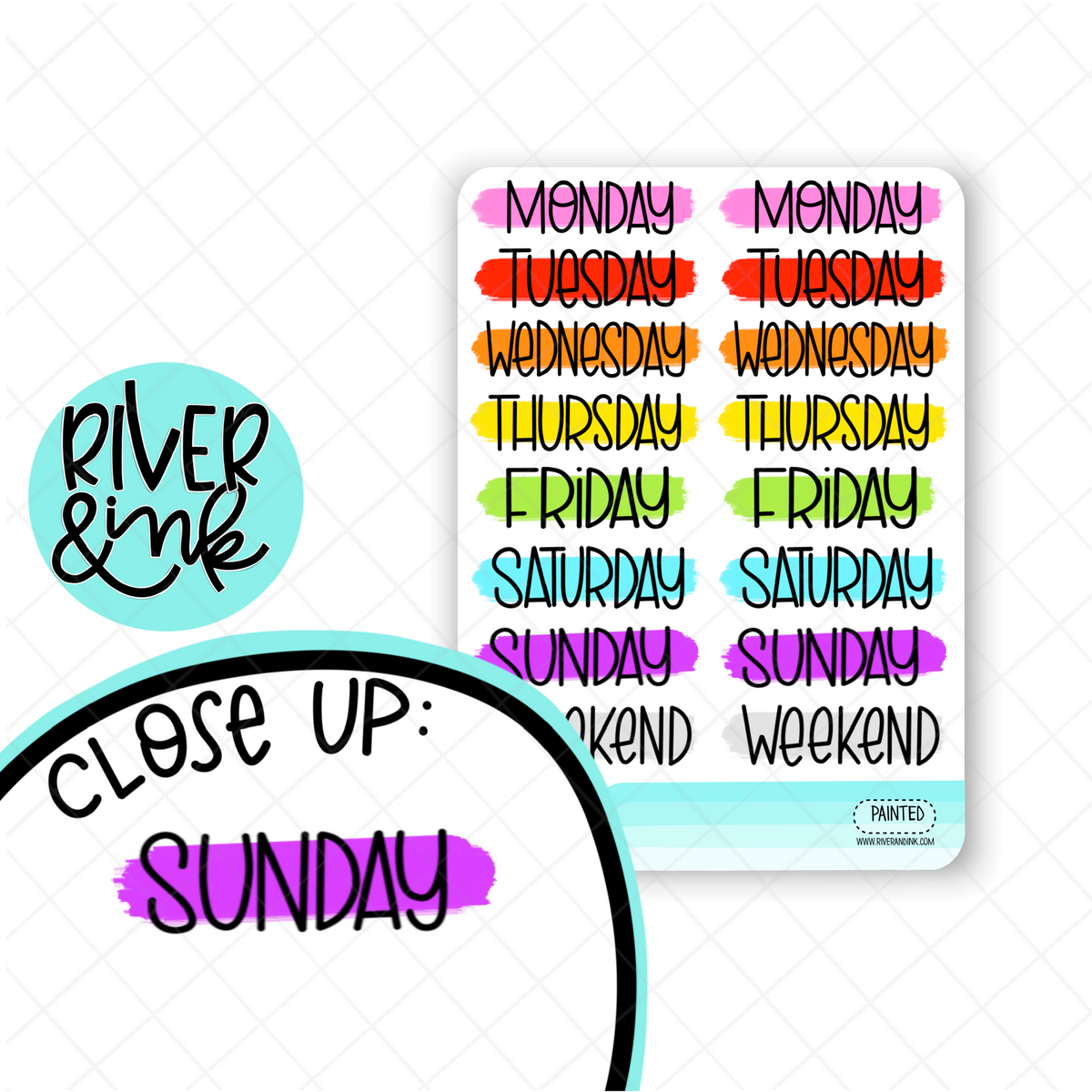 Rainbow Month Headers  Hand Lettered Planner Stickers – River & Ink