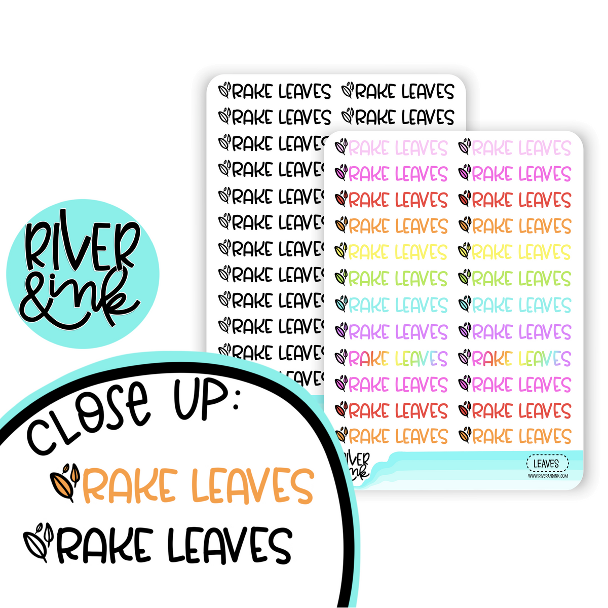 Rake Leaves Cursive Script Planner Stickers