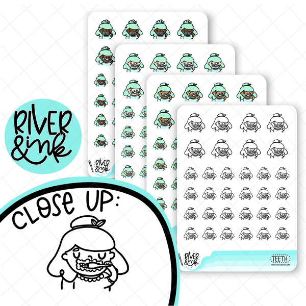 Brush Teeth Planner Characters | Hand Drawn Planner Stickers