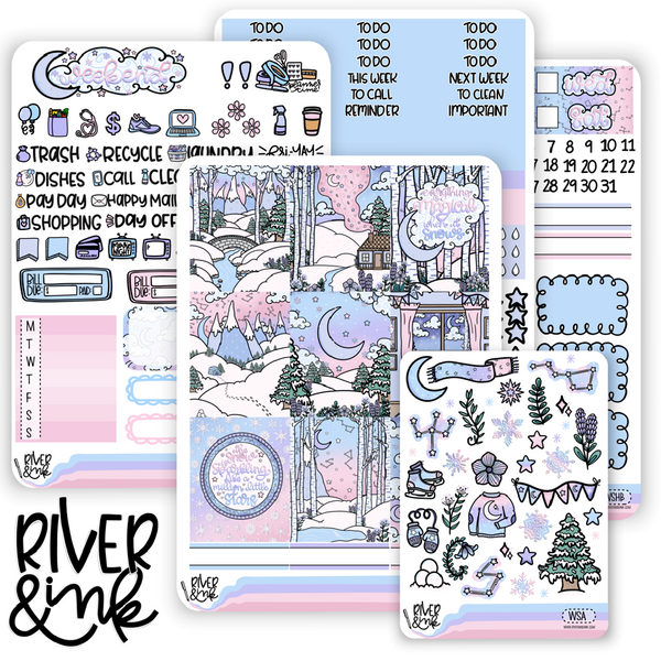 Winter Skies | Vertical Stickers Kit Planner Stickers