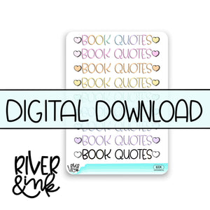 *DIGITAL* 2024 Book Quotes Note Headers for Book Journaling Full Sheet | Hand Drawn Planner Stickers