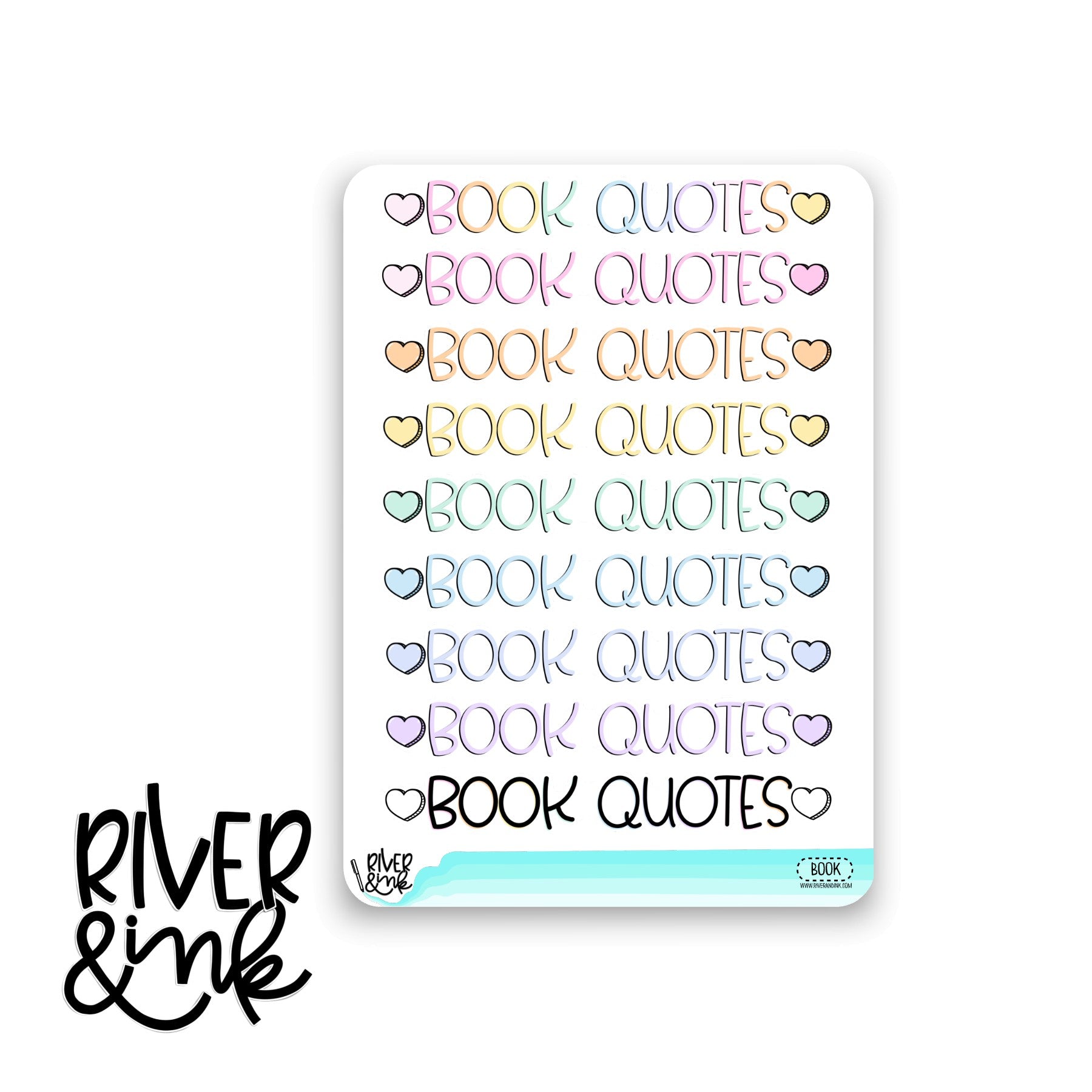 2024 Book Quotes Note Page Headers for Book Journaling Full Sheet | Hand Drawn Planner Stickers