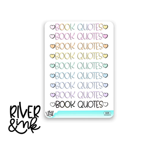 2024 Book Quotes Note Page Headers for Book Journaling Full Sheet | Hand Drawn Planner Stickers