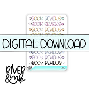 *DIGITAL* 2024 Book Reviews Note Headers for Book Journaling Full Sheet | Hand Drawn Planner Stickers