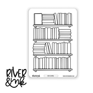 2024 Black and White Book Shelves Reading Tracker Book Journaling Full Sheet | Hand Drawn Planner Stickers