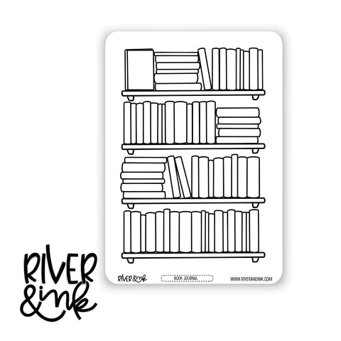 2024 Black and White Book Shelves Reading Tracker Book Journaling Full Sheet | Hand Drawn Planner Stickers