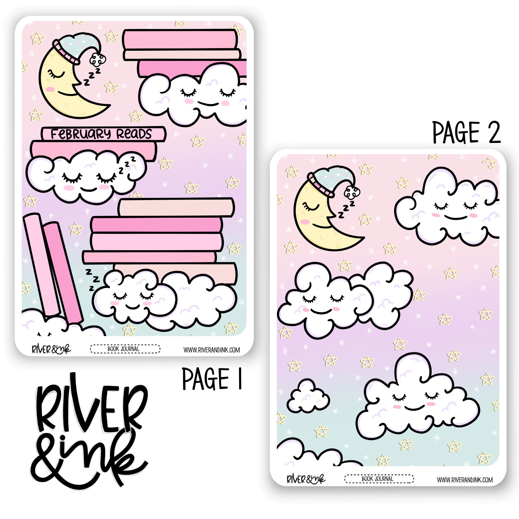 2024 February Reading Tracker Book Journaling Full Sheet | Hand Drawn Planner Stickers