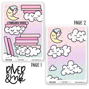 2024 February Reading Tracker Book Journaling Full Sheet | Hand Drawn Planner Stickers