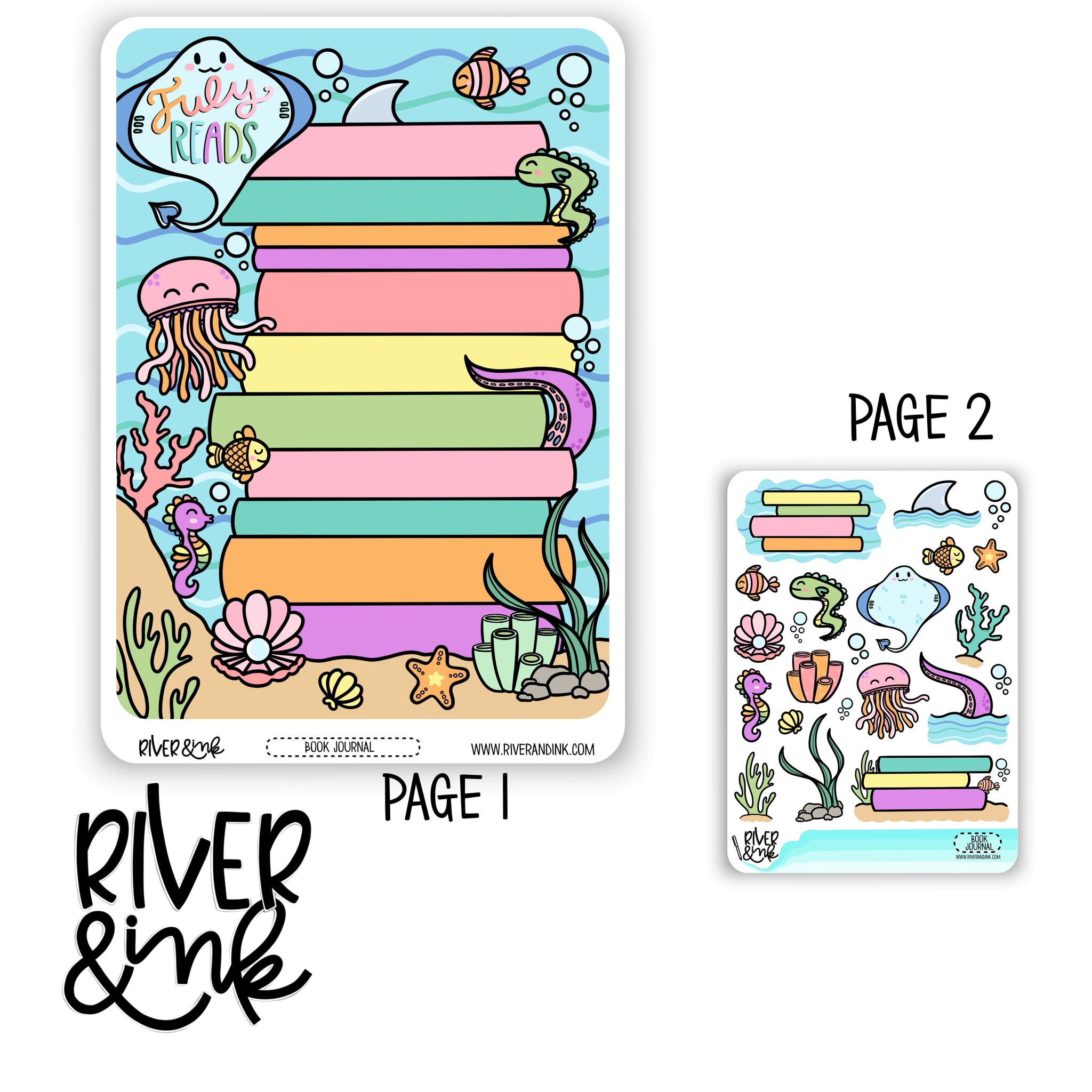 2024 July Reading Tracker Book Journaling Full Sheet | Hand Drawn Planner Stickers