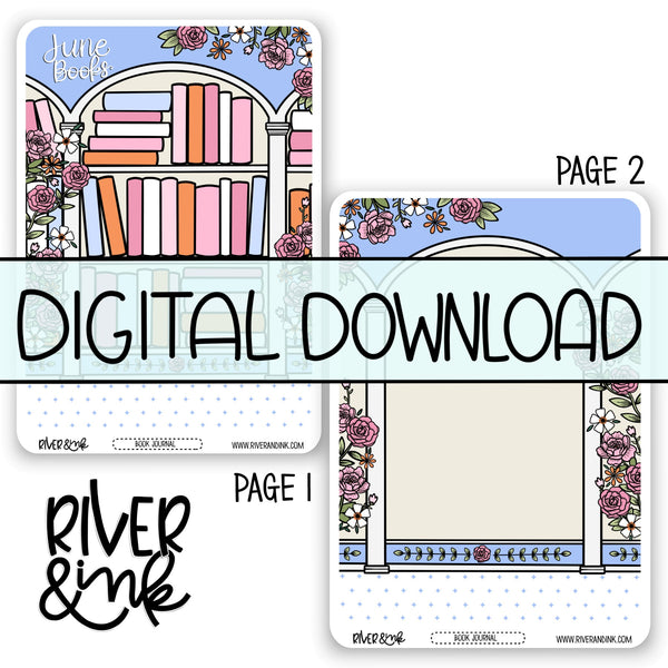 *DIGITAL* 2024 June Reading Tracker Book Journaling Full Sheet | Hand Drawn Planner Stickers