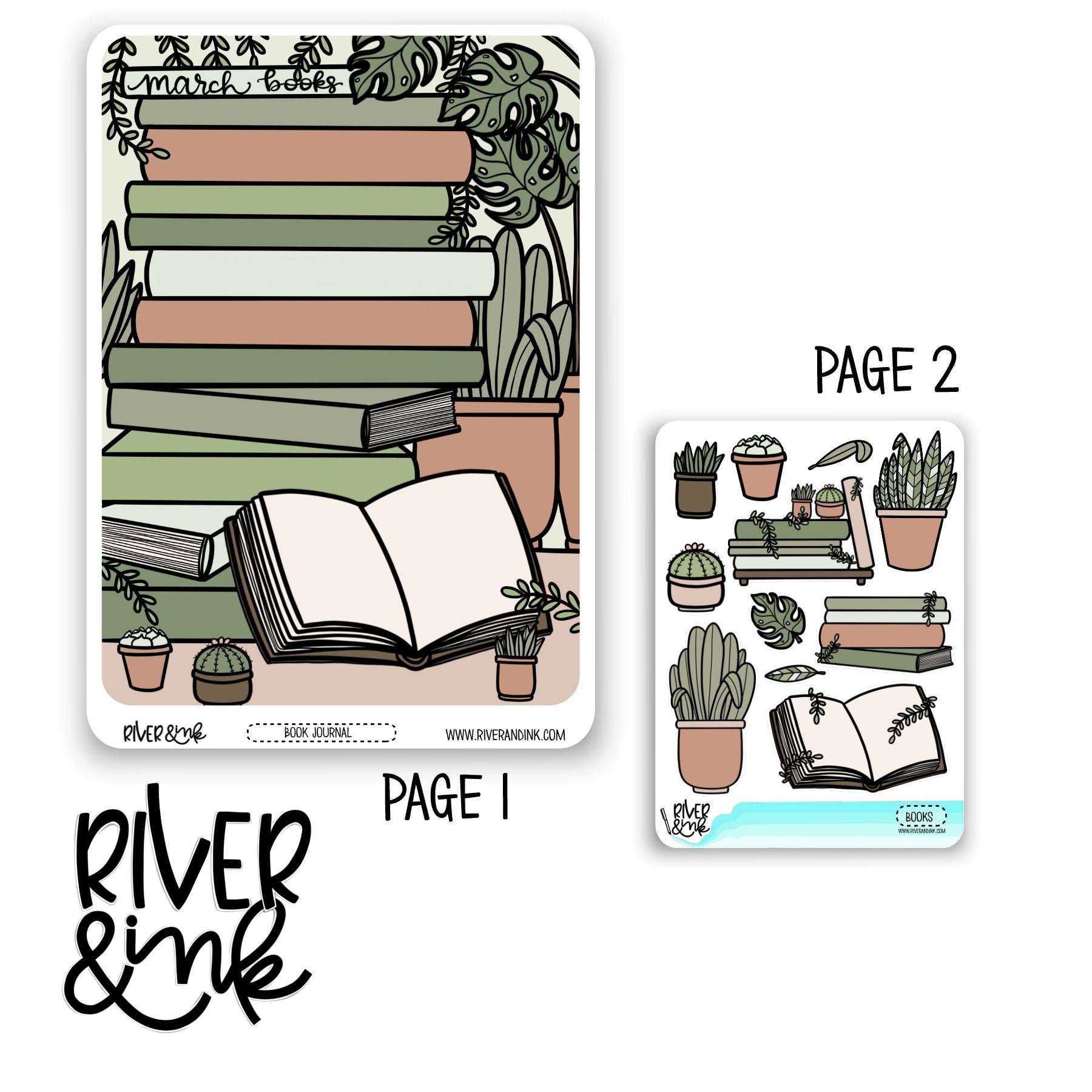 2024 March Reading Tracker Book Journaling Full Sheet | Hand Drawn Planner Stickers