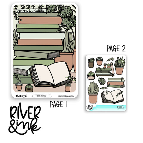 2024 March Reading Tracker Book Journaling Full Sheet | Hand Drawn Planner Stickers