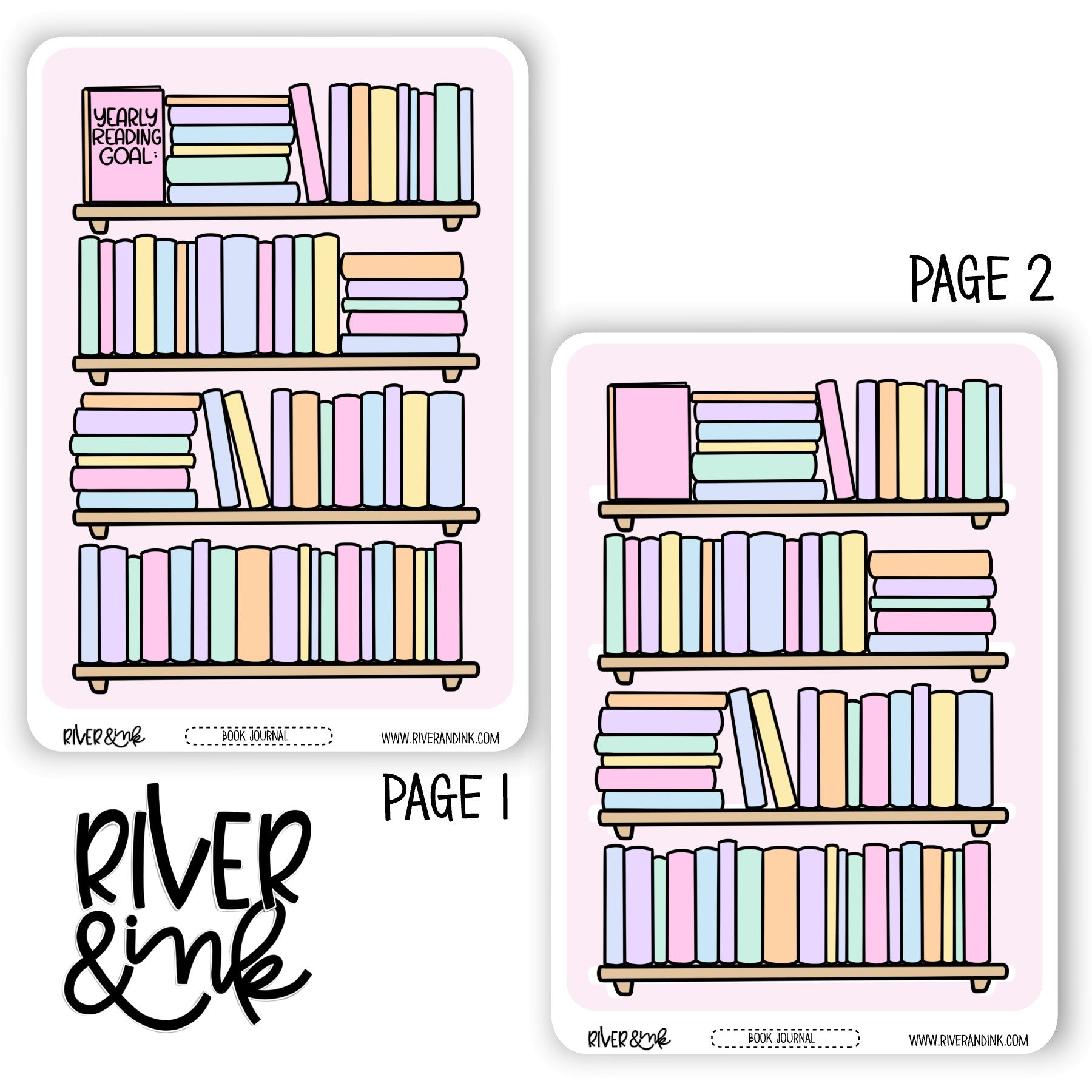 2024 Reading Goals Shelves Tracker Book Journaling Full Sheet | Hand Drawn Planner Stickers