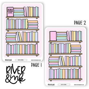2024 Reading Goals Shelves Tracker Book Journaling Full Sheet | Hand Drawn Planner Stickers