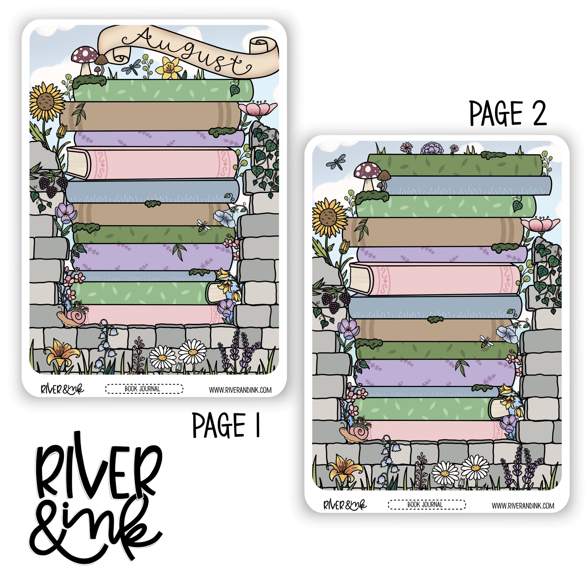 2025 August Reading Tracker Book Journaling Full Sheet | Hand Drawn Planner Stickers