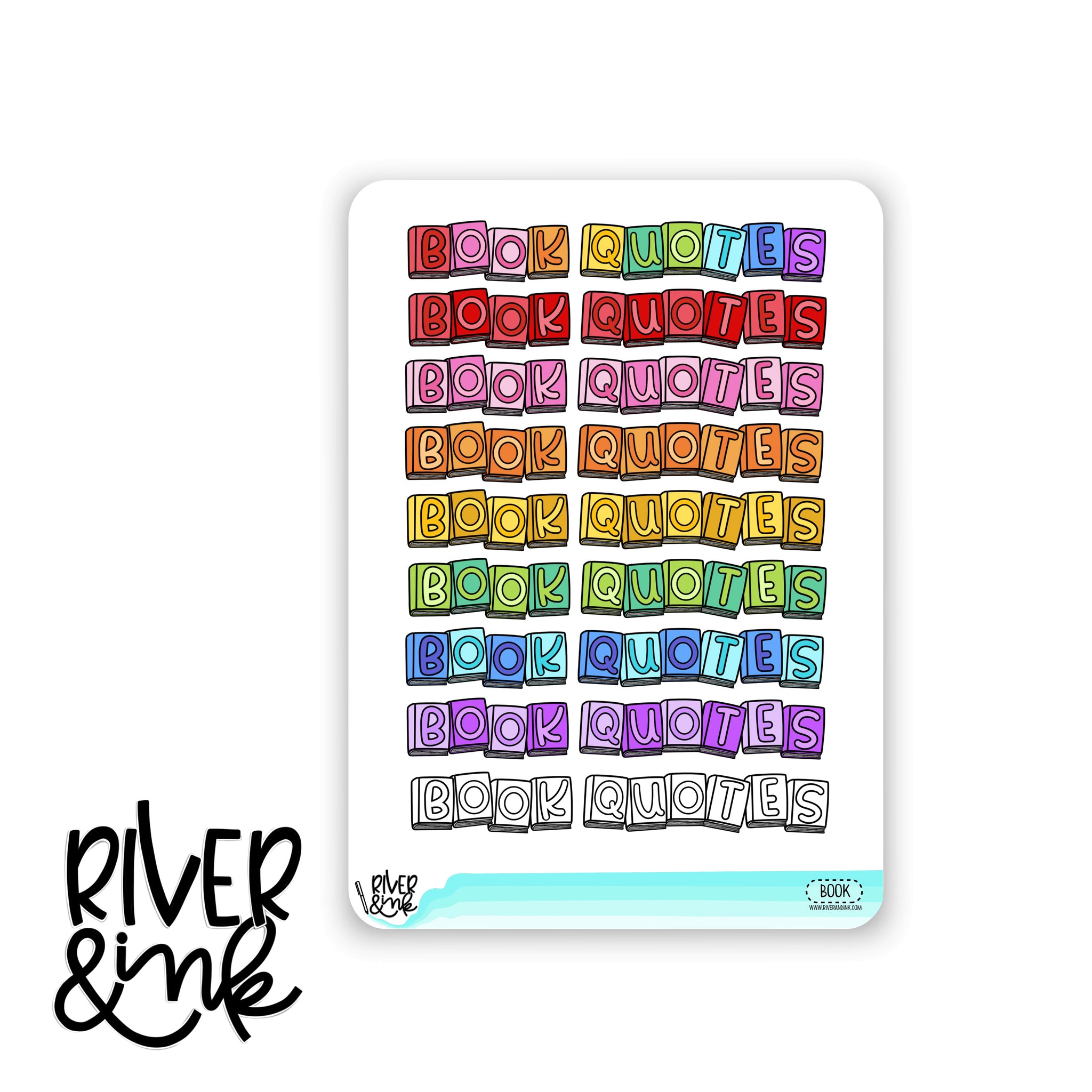 2025 Book Quote Note Page Headers for Book Journaling Full Sheet | Hand Drawn Planner Stickers