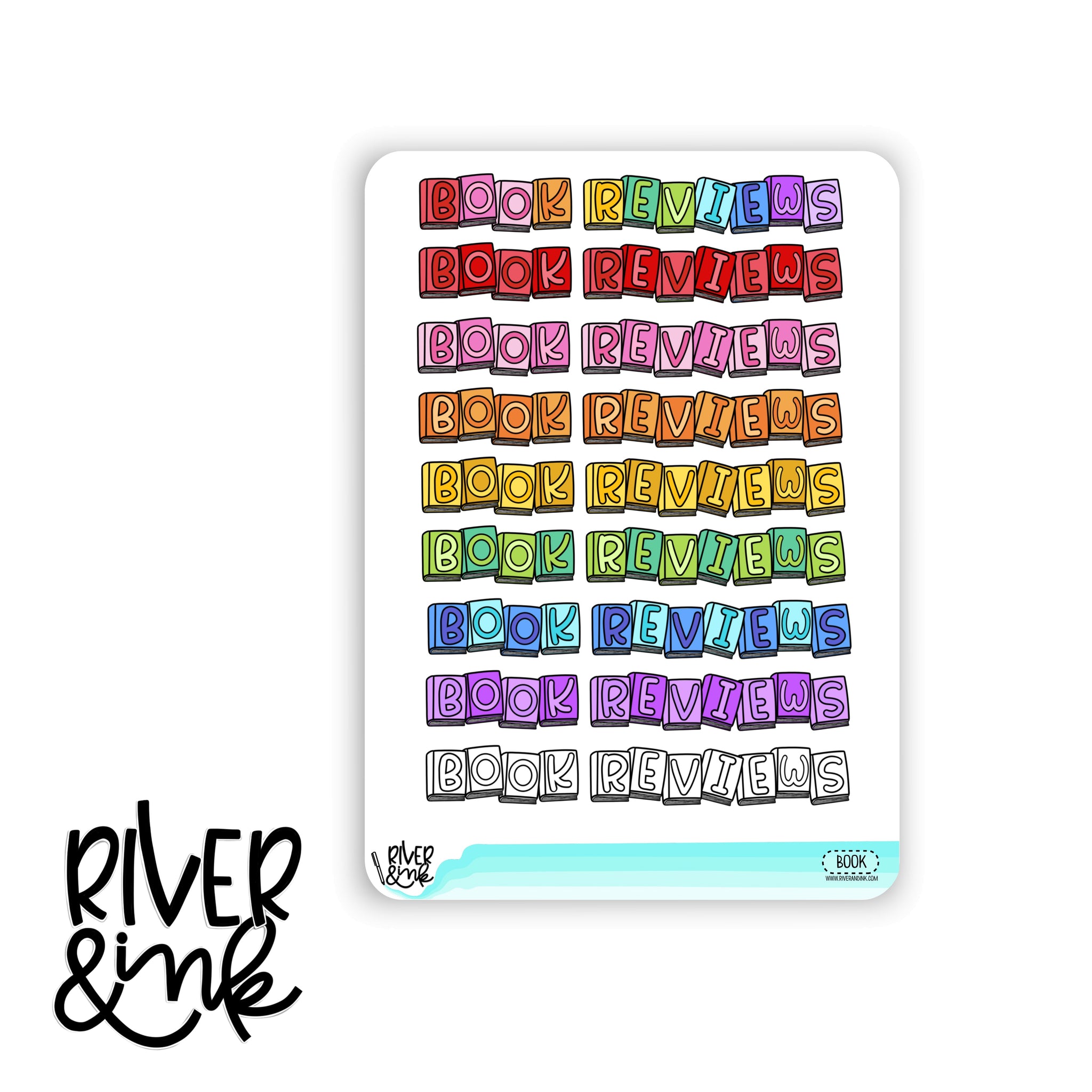 2025 Book Review Note Page Headers for Book Journaling Full Sheet | Hand Drawn Planner Stickers