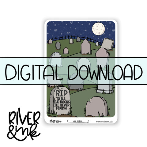 *DIGITAL* 2025 DNF Graveyard Book Journaling Full Sheet | Hand Drawn Planner Stickers