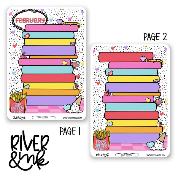 *DIGITAL* 2025 February Reading Tracker Book Journaling Full Sheet | Hand Drawn Planner Stickers