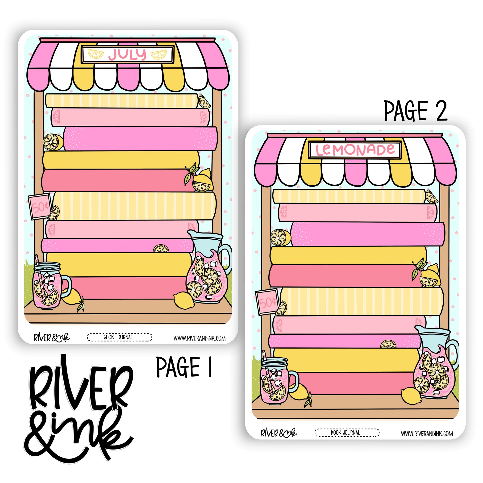 2025 July Reading Tracker Book Journaling Full Sheet | Hand Drawn Planner Stickers