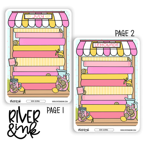 2025 July Reading Tracker Book Journaling Full Sheet | Hand Drawn Planner Stickers