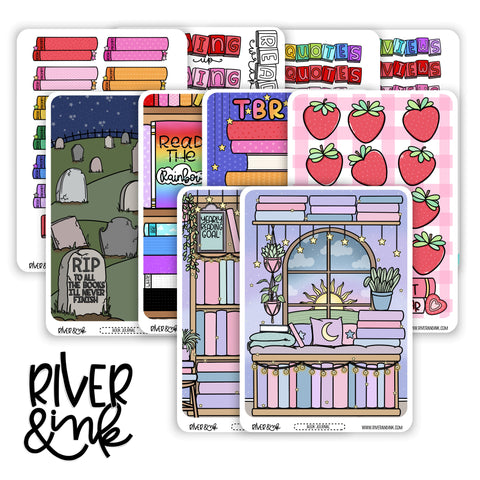 2025 Non-Monthly Book Journaling Bundle Full Sheet | Hand Drawn Planner Stickers