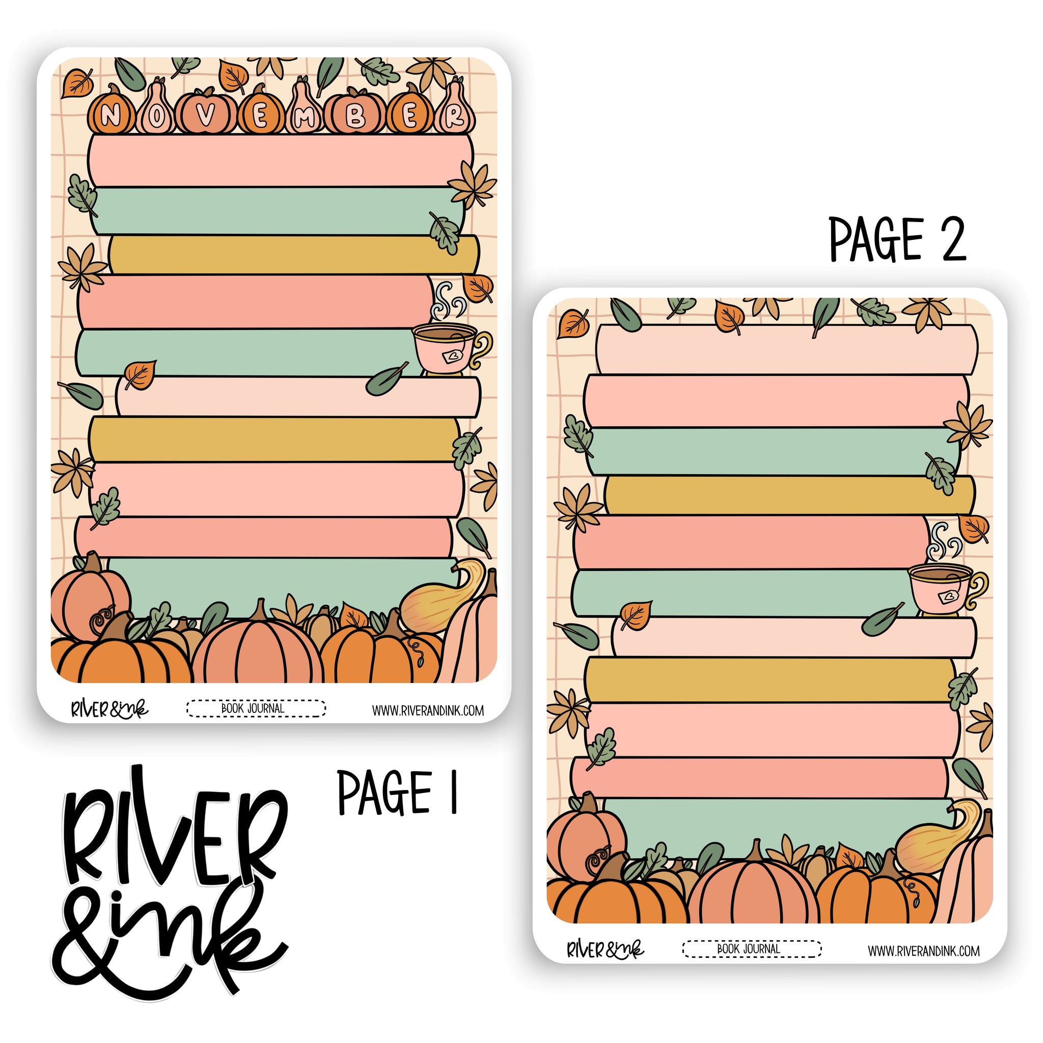 2025 November Reading Tracker Book Journaling Full Sheet | Hand Drawn Planner Stickers